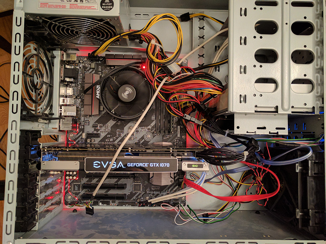 Image of inside of the PC, showing the graphics card and other internal components